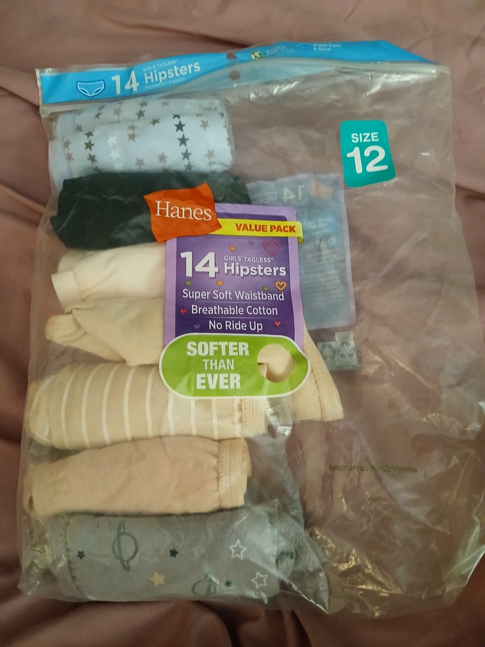 Hanes Girls' Tagless Hipsters Assorted Purple Blue Packaging